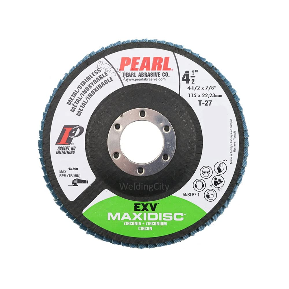 5-PK Pearl Abrasive MAX4580ZE EXV Zirconia Maxidisc Flap Disc 4-1/2 x 7/8 for Metal and Stainless Steel Type 27 Grit Z80