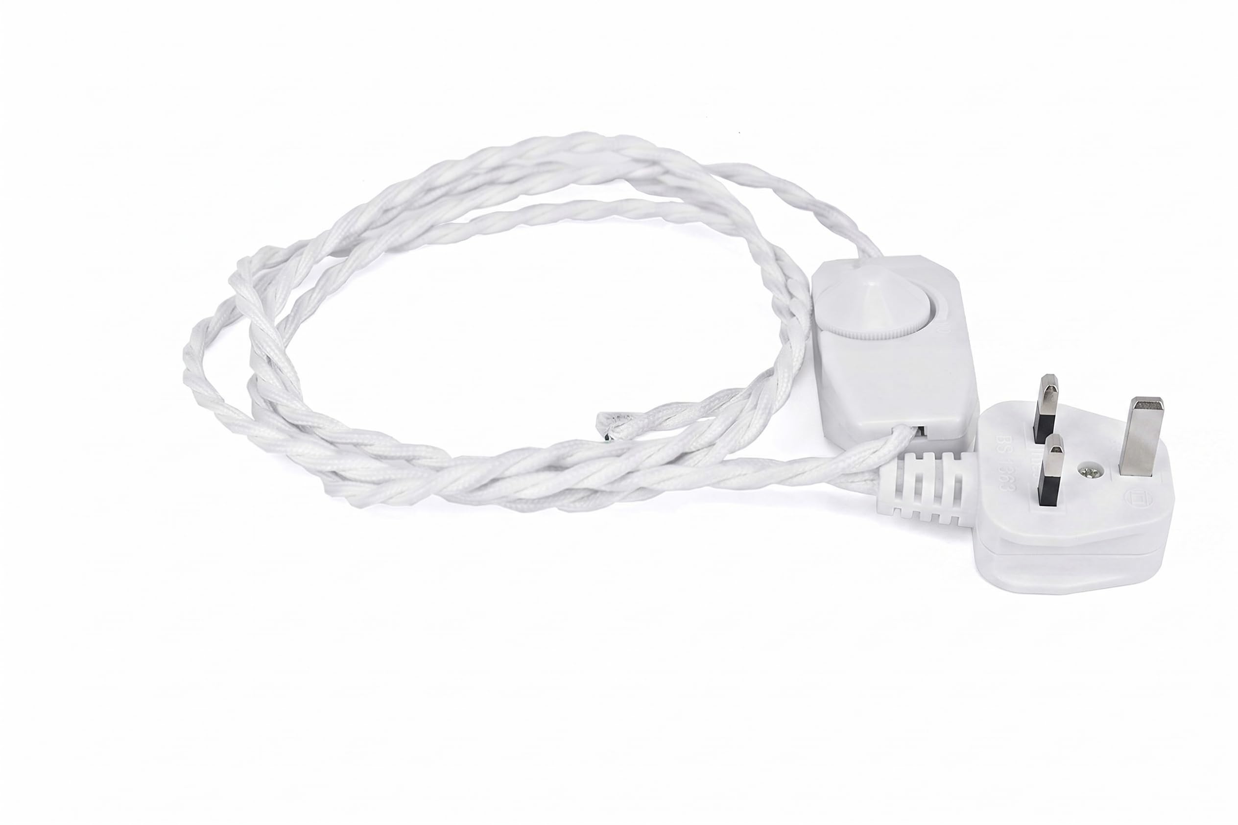 FSLiving 2.5 Meters 2 Core White Cable Vintage Antique Braided Twisted Fabric Lighting Cable Woven Silk Flexible Wire Cord Light for table lamps wall sconces DIY Project