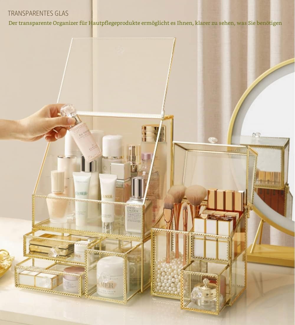 Kosmetikorganizer,Make-up-Pinselhalter,Make-Up Organizer, Lippenstift Organizer, Schmink-Aufbewahrung f. Nagellack, für Dresser Schlafzimmer Badezimmer (Staubdichte Aufbewahrung)