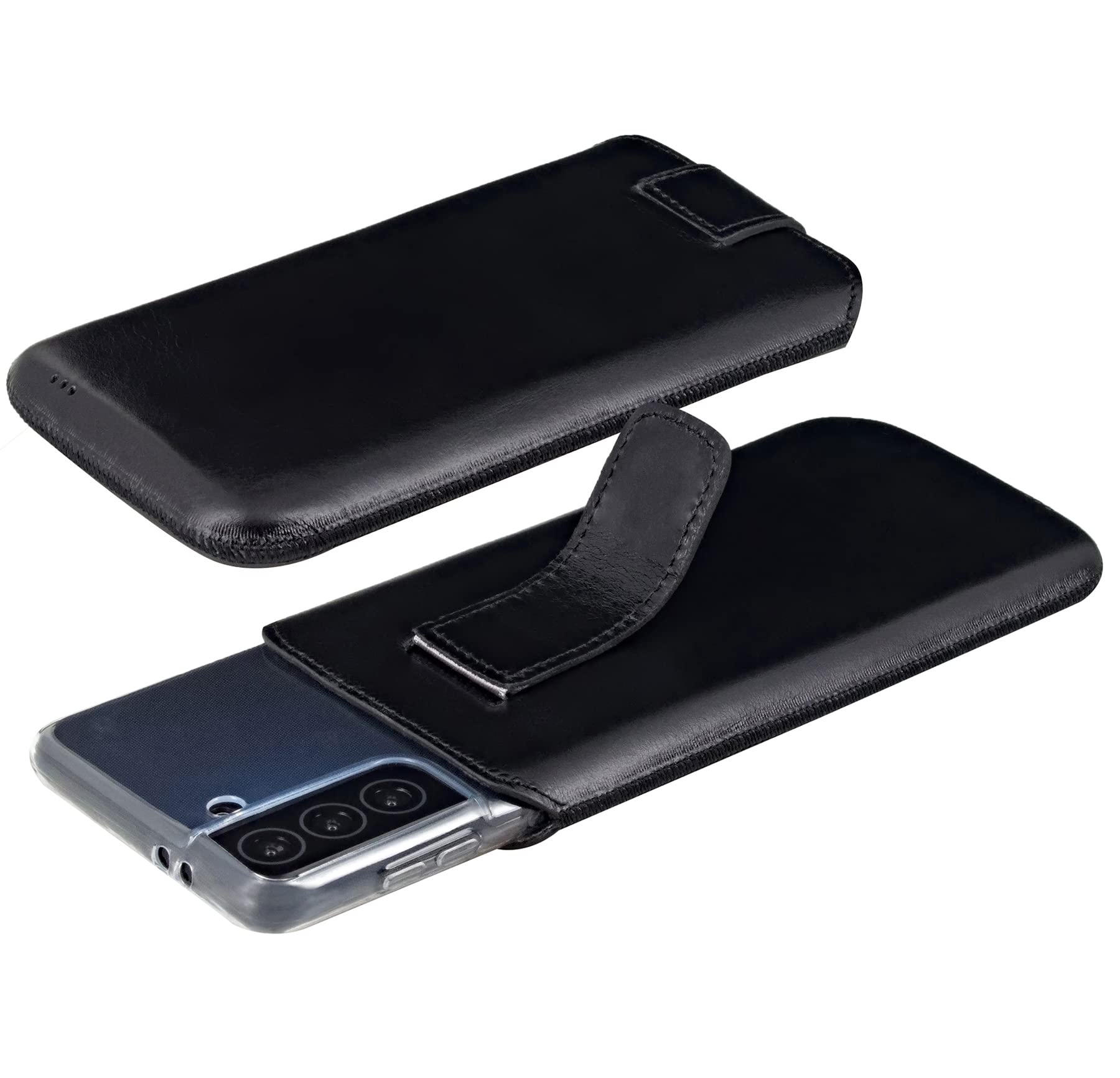 Suncase ECHT Ledertasche Leder Etui kompatibel mit Xiaomi 17T Pro Hülle Innenmaße: ca. 167 x 82 x 12 mm (passend nur mit Silikon/Case/Bumper) in schwarz