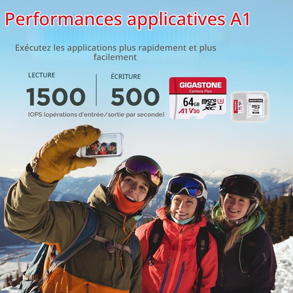 GIGASTONE Carte Mémoire 64 Go Lot de 10 cartes, Caméra Plus Série, Vitesse allant jusqu'à 95 Mo/s. idéal pour Full HD Video Gopro Drone Caméra, U1 C10 Carte Micro SDXC avec Mini Coque et Adaptateur SD