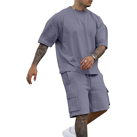 Men's 2 Piece Outfits Casual Tracksuit with Cargo Shorts