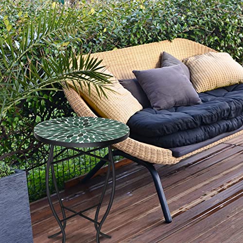 Vcuteka Mosaic Outdoor Side Table - Small Patio Table Coffee Table Outside Accent Table Round End Plant Table For Bistro Balcony Porch Outdoor Benches 14'' Mosaic Table Beige #TOP3