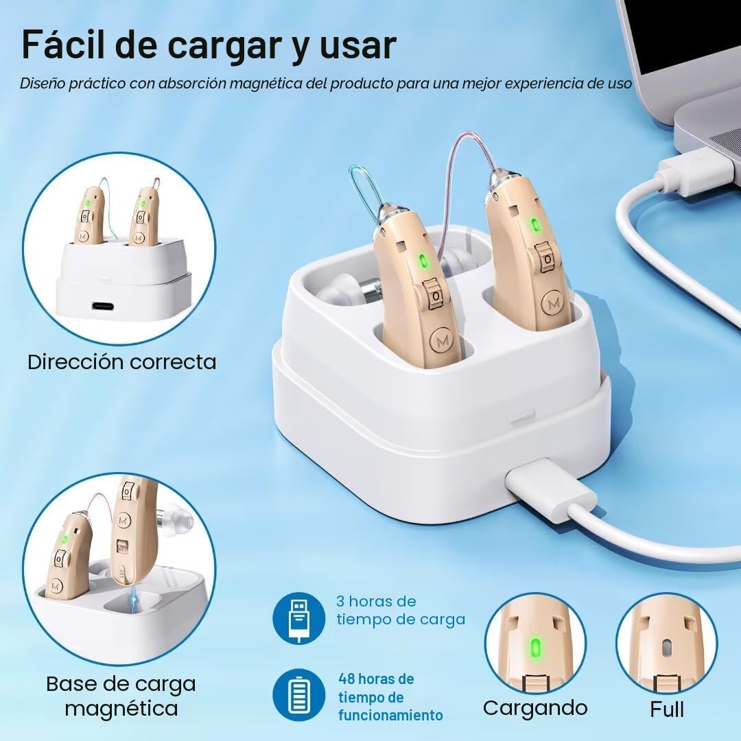 Auriculares amplificados Amplificador de sonido Recuperan un sonido claro Reducción de ruido inteligente con chip digital recargable