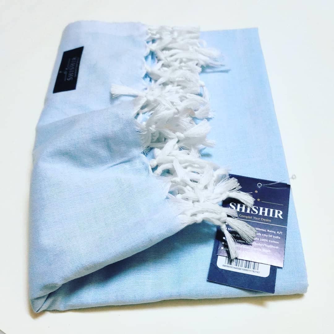 Shishir Bhagalpuri Pure Cotton/Summer/Thin Layer/Soft Top Sheet/Odne Wali Single Layer Chadar for Home/Buses/Flight/Train (Blue)