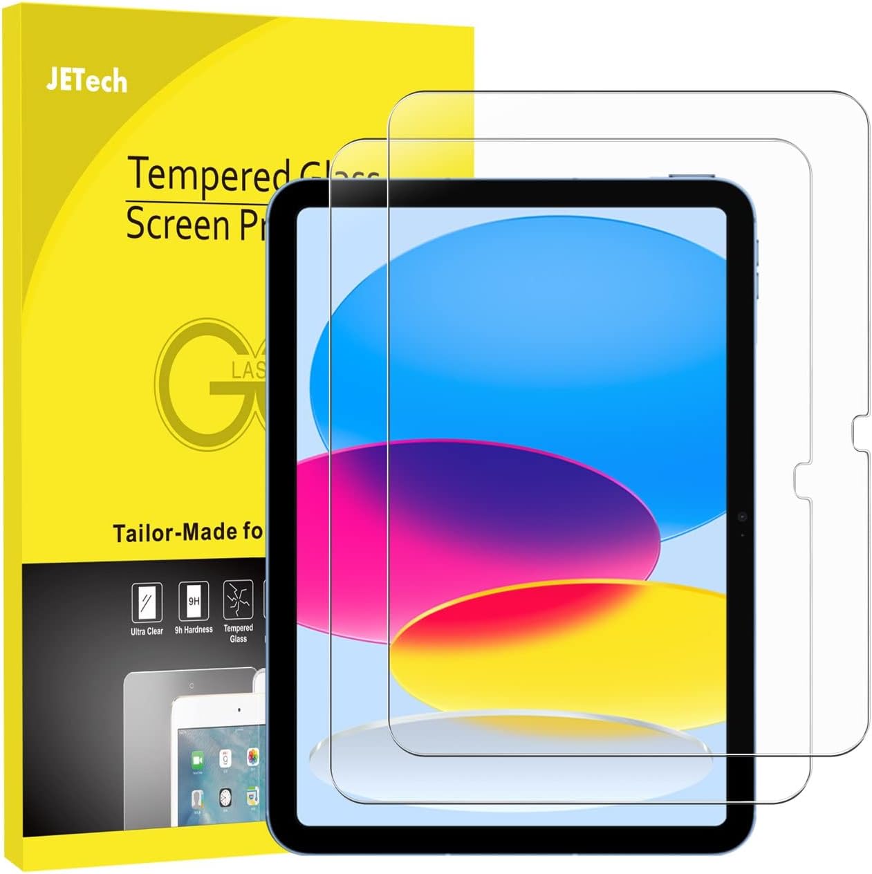Tempered Glass 9H Scratch-Resistant LCD Screen Protector HD Clear 2-Piece Set for iPad (A16) 11th/10th Generation (2025/2022 Models)