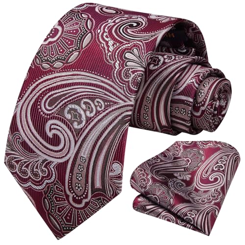 Image of HISDERN Ties for Men Paisley Tie and Pocket Square Woven Classic Floral Mens Ties Handkerchief Set Wedding Party Necktie