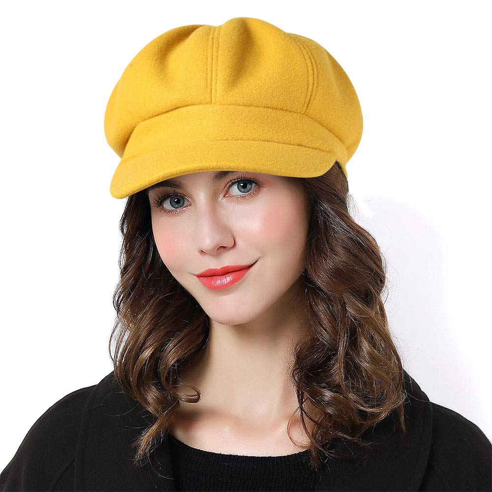 Sumolux Women Beret Newsboy Hat French Wool Cap Classic Autumn Spring Winter, Yellow, One Size