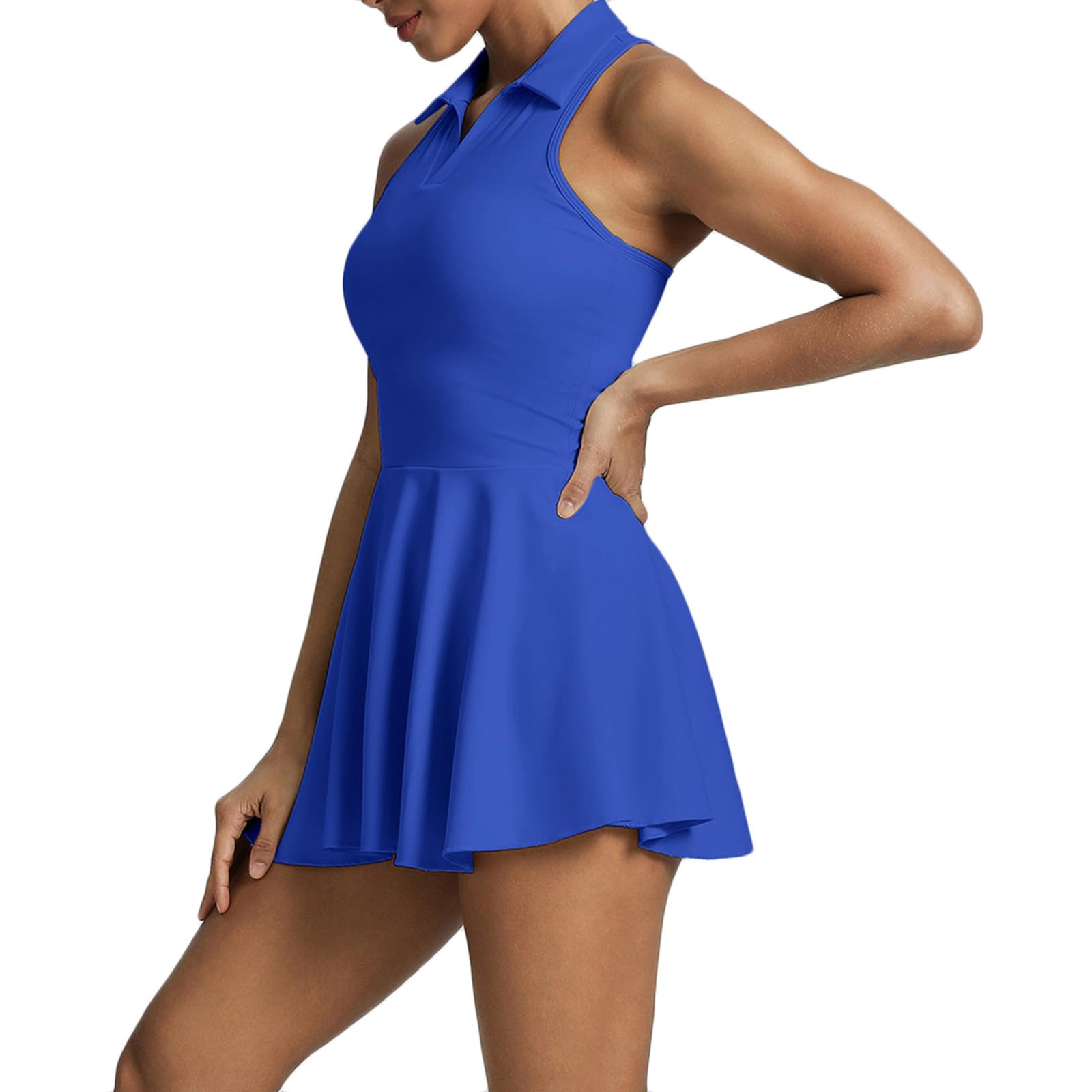 Tenniskleid für Damen, mit Shorts, ärmellos, Neckholder, Golfkleider, athletische Sportbekleidung, gerüschter Rock, Activewear, Sommer-Workout-Outfits für Fitnessstudio, Laufen, Badminton-Training