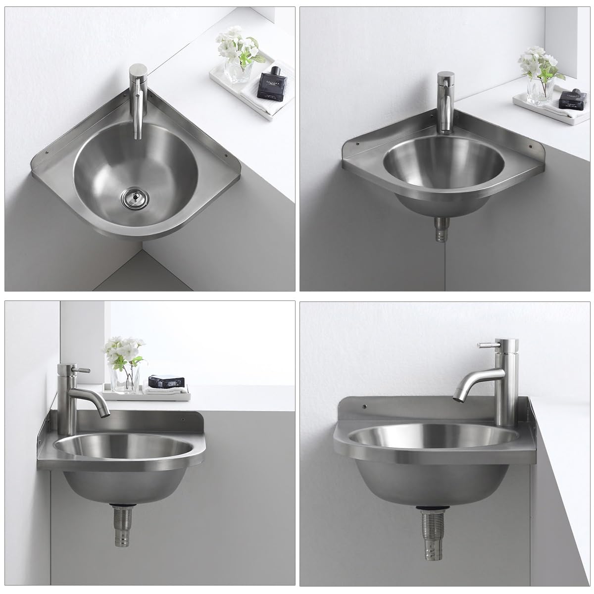 Angle Lave Main,Lave Main Inox,Lavabo Wc,Petit Lavabo Mural,Lavabo Triangulaire,32cm,Minimalist,Salle De Bain Lavabo Ou Lave,Lave Main D Angle,Lave Main Angle,Lave Main,Pour Petits Invités(Silver)