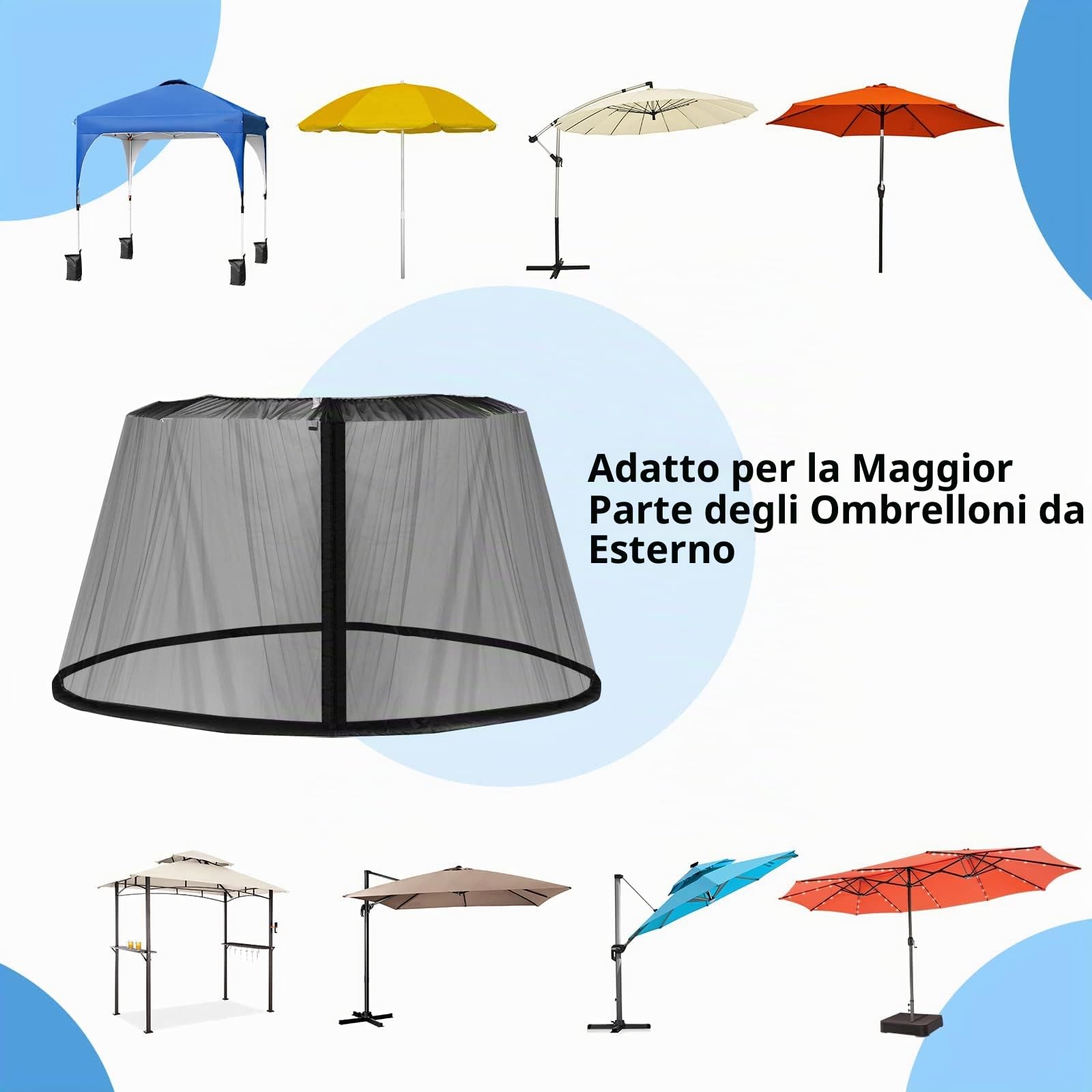 RELAX4LIFE Zanzariera per Ombrellone e Gazebo, Zanzariera con Porta con Cerniera e Tubo in PVC, Zanzariera Ingrandita per Ombrellone da Giardino da 400 x 400 x 230 CM (Nero)