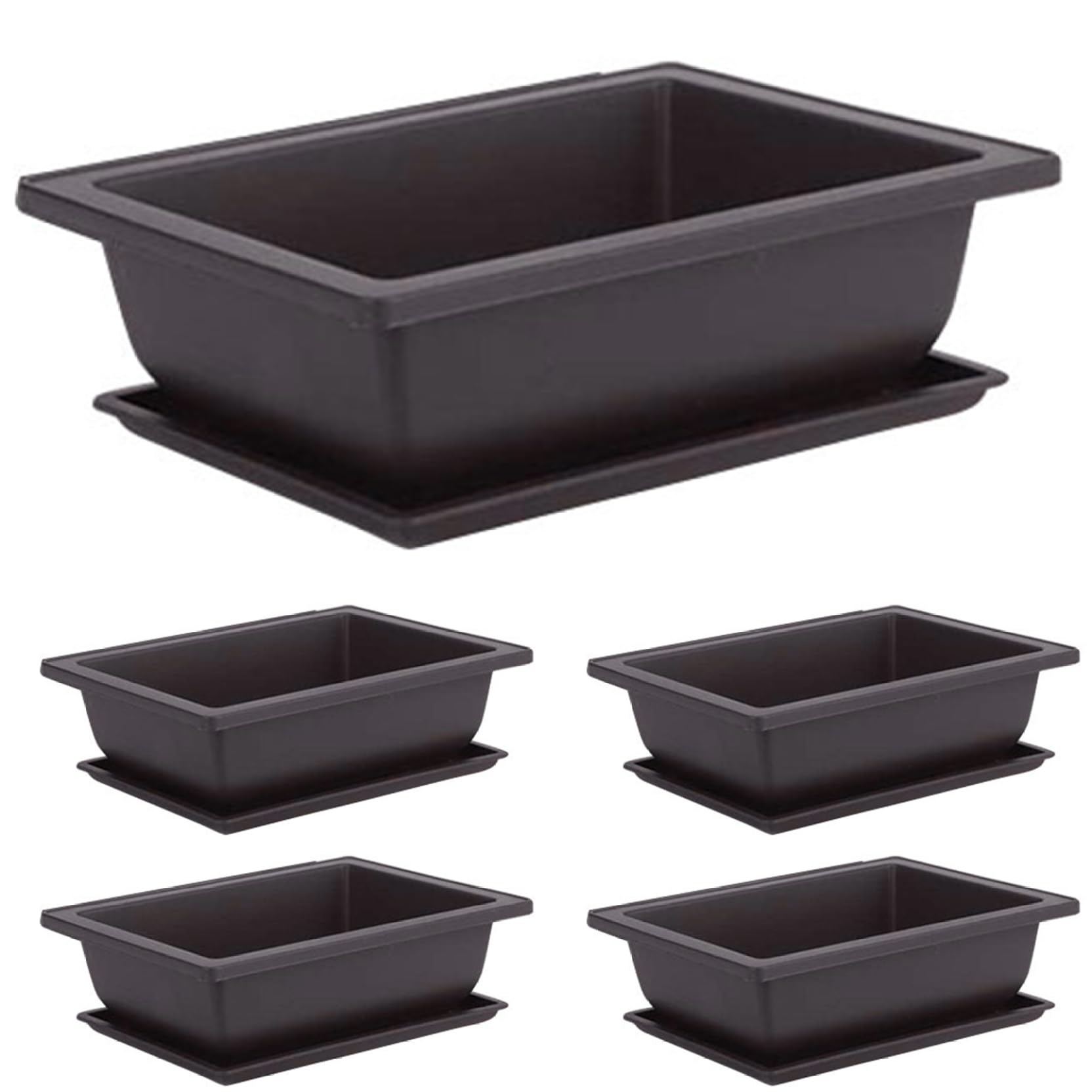 Pineeseatile Bonsai Pot 5 Sets Square Plastic Plant Pot with Saucer Bonsai Tree Pots with Trays Garden Pots for Flower Growing, L, Plant With Saucer