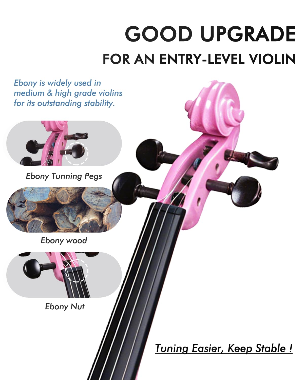Amazon.com: Aileen Violin 4/4 Full Size for Adults Beginners, Pink