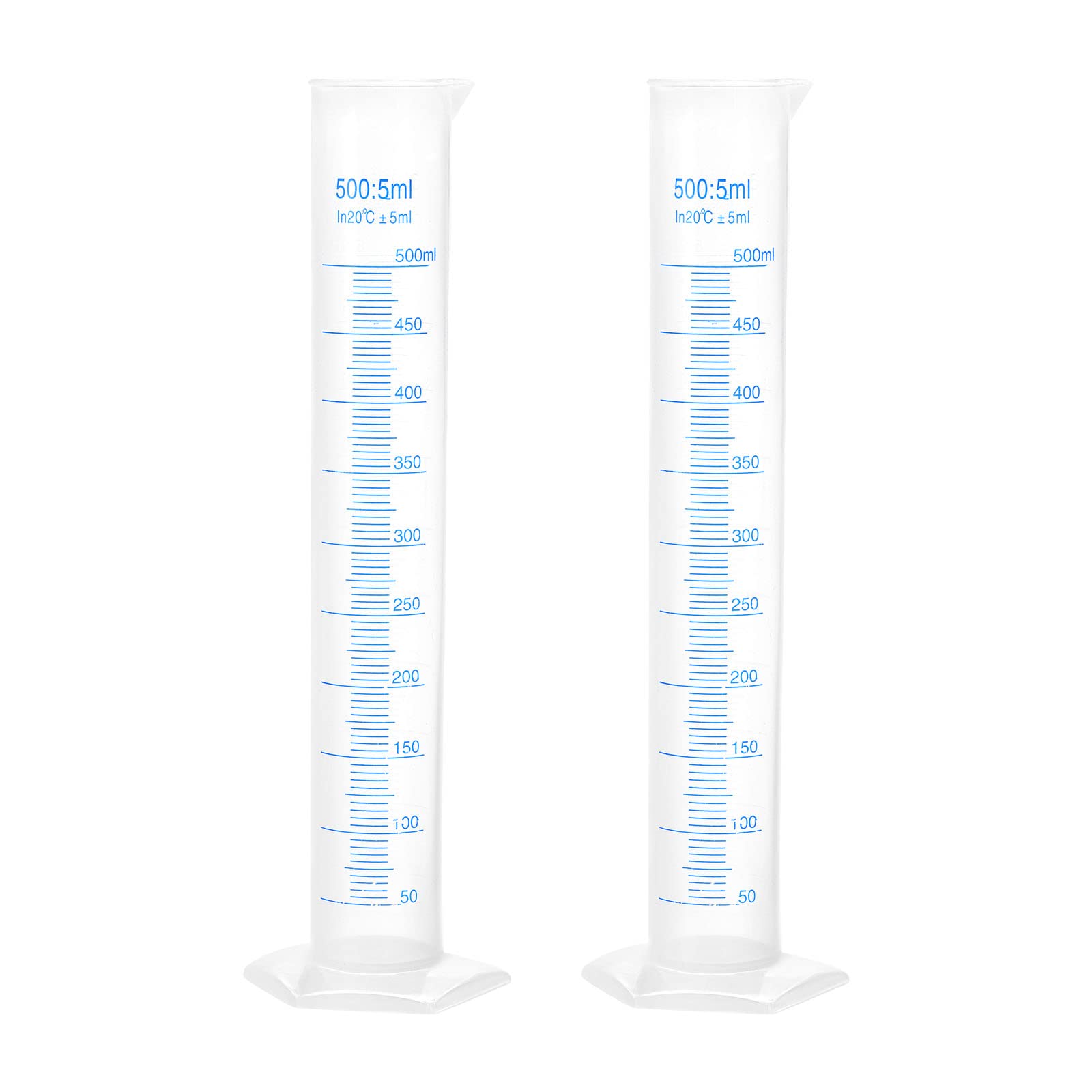 Przezroczysta kolba miarowa z podziałką, Plastikowe cylindry z podziałką, 2 sztuki 500 ml