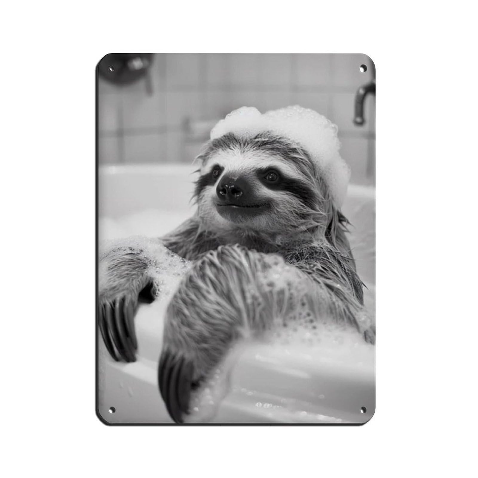 Sloth in The Bathtub, Funny Animal Poster Retro Poster Metal Tin Sign Chic Art Retro Iron Painting Bar People Cave Cafe Family Garage Poster Wall Decoration 12x16inch(30x40cm)