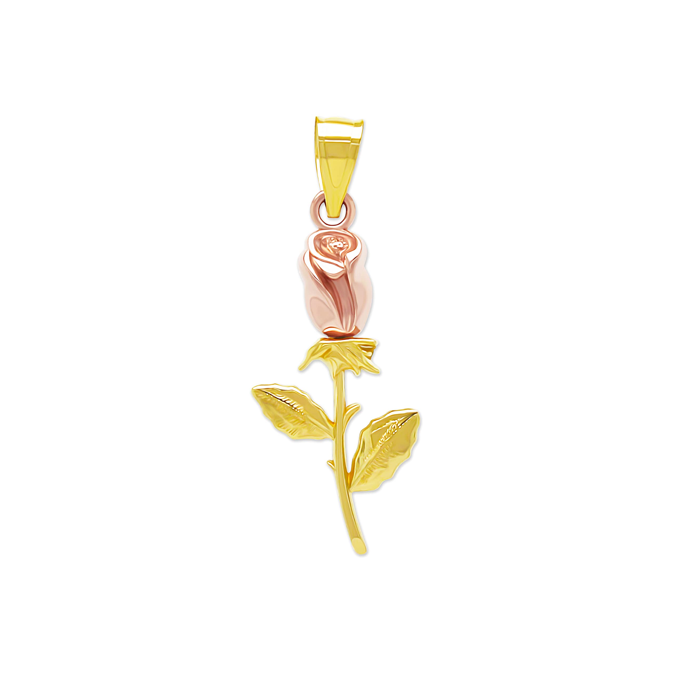 Gold Mini Rose Charm Pendant - 10 Karat Solid Gold - Rose Flower Dangle Charm - Longstem Rose Jewelry - Great Gifts For Mother Day, Birthday and Anniverary