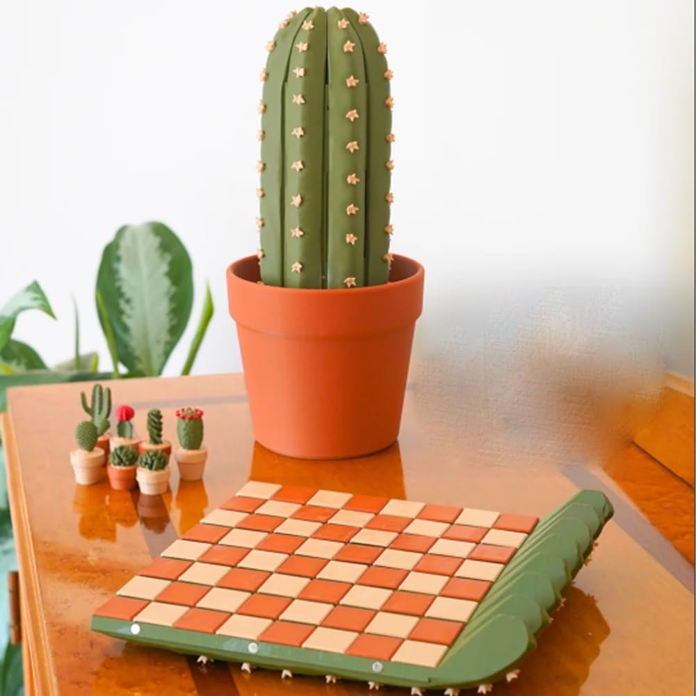 Scacchi di cactus stampati 3D con scacchiera arrotolabile, set di scacchi portatili con disegno piante grasse, gioco di scacchi da viaggio decorativo, per amanti delle piante e teste creative