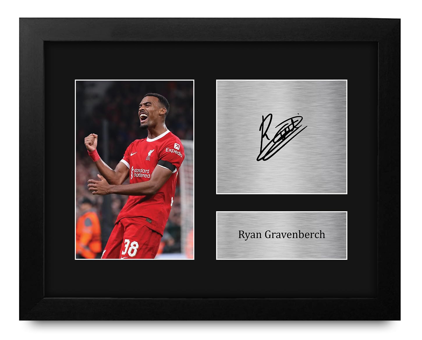 HWC Trading Ryan Gravenberch Liverpool Framed Gifts Printed Signed Autograph Picture for Soccer Fans and Supporters - US Letter Size