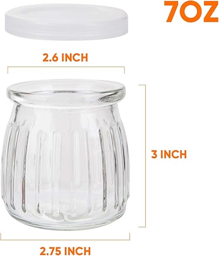 Miniatura 2 de Encheng Tarros de vidrio, tarros de yogur de vidrio de 7 onzas con tapas (PE), tarro de pudín de vidrio de repuesto con tapas de plástico,
