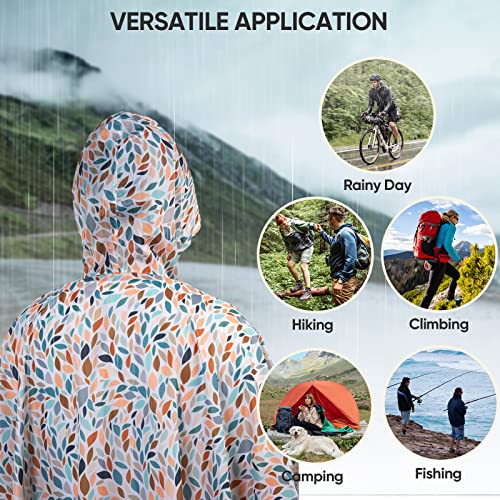 Image of PTEROMY Hooded Rain Poncho for Adult, Waterproof Lightweight Unisex Raincoat for Hiking Camping Emergency
