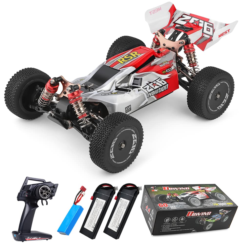 WLtoys 144001 zdalnie sterowany samochód 60 km/h, 1/14 RC samochód terenowy 4WD RC, wysoka prędkość Offroad Drift, bateria 2600 mAh, rozbudowa 45 min, przyjemność z jazdy, 3 baterie (czerwony)