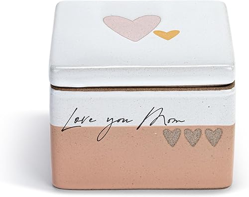 Miniatura 3 de DEMDACO Inspired Artisan Love You Mom - Caja de tesoro de cerámica de 4 x 3 pulgadas, diseño clásico rosa y blanco