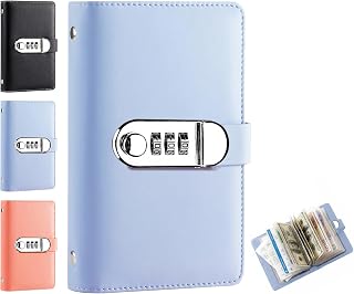 100 Envelope Savings Challenge Book with Password Lock, Money Saving Binder Book, Money Saving Book with Cash Envelopes, Fun to Reach Your Savings Goals (Blue)