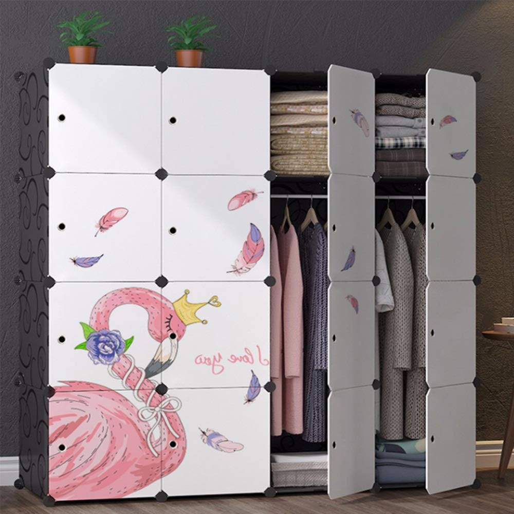 Appendiabiti Falttuch Kleiderschrank Schöne Flamingo Designed Garderobe Kombination Kleiderschrank Schrank für Schlafzimmer Dekoration Tragbare Garderobe (Colore: Bianco Größe: 147X48X147Cm