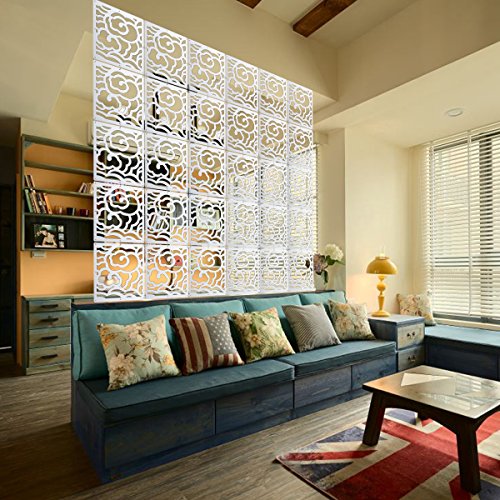 Myeussn Paravent de séparation Blanc Séparateur pare-vue en bois et plastique PVC écologique Décoration domestique pour séjour chambre à coucher cuisine salle à manger 12 panneaux Cover