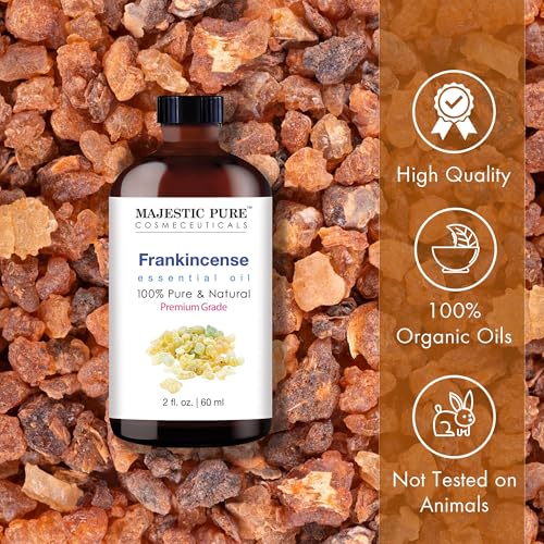 Image of Majestic Pure Frankincense Essential Oil for Diffuser - 2 Fl Oz | 100% Natural Tea Tree Oil for Hair, Skin Care, Carrier Oil Blend, Aromatherapy & DIY Soap Making Scent