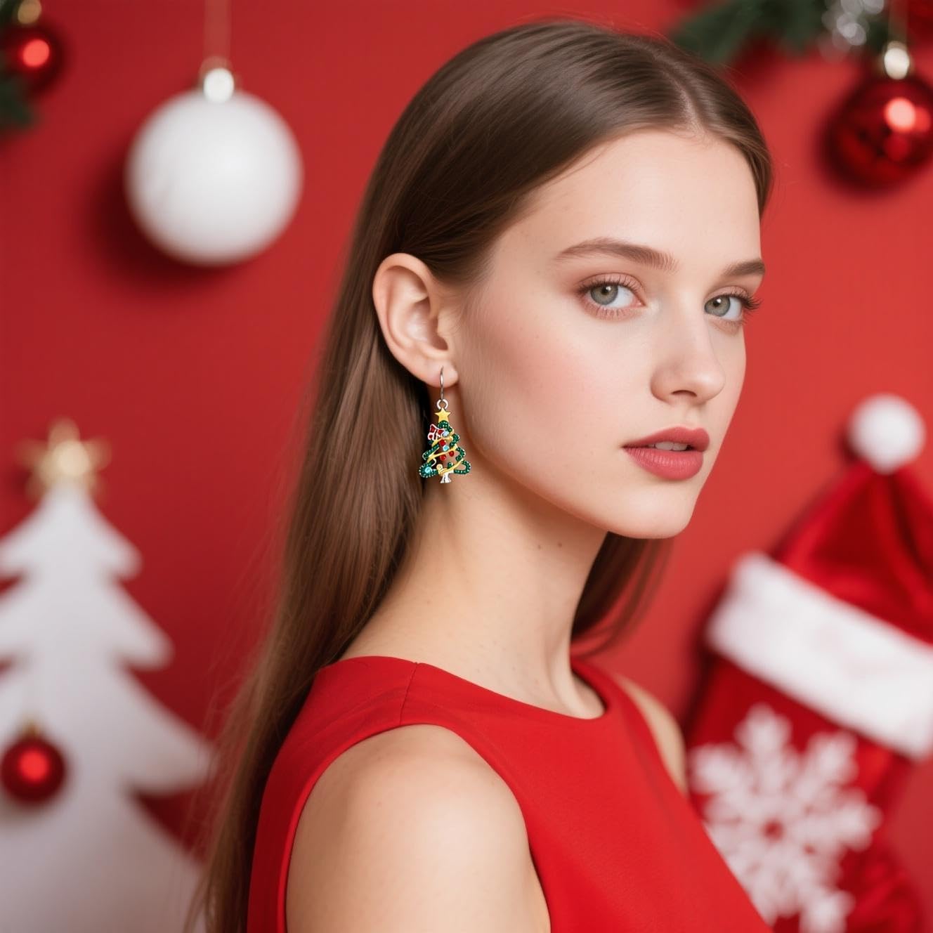 Christmas Tree Earrings for Women Cute Metal Splicing Xmas Tree Dangle Earrings Colorful Acrylic Xmas Earring Christmas Winter Holiday Jewelry Accessories - Image 5