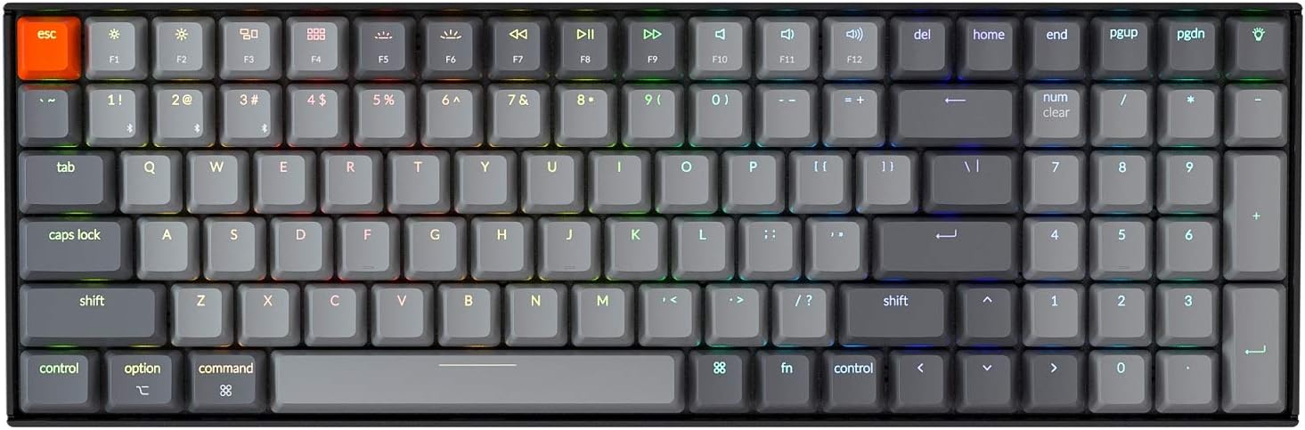 Keychron K4 Version Aluminum.Frame/Hot Swappable-Wireless (Bluethoot/USB) & Wired Mechanical Keyboard,100 Keys RGB LED Backlit-Gateron G Pro Blue Switch-N-Key Rollover (Gateron G Pro RED)