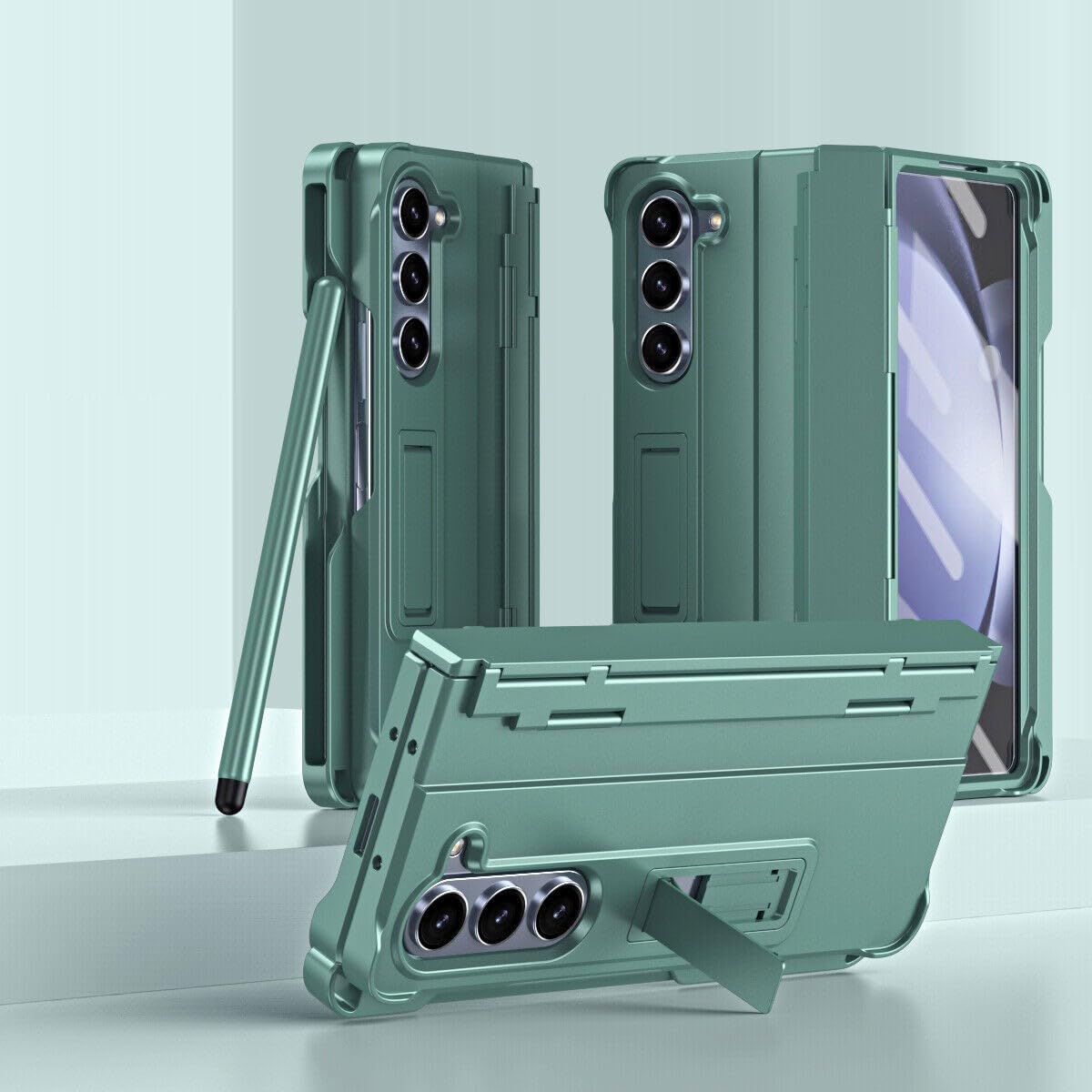 Coque Samsung Galaxy Z Fold 3 étui rabat vert avec stylet S Pen - 8