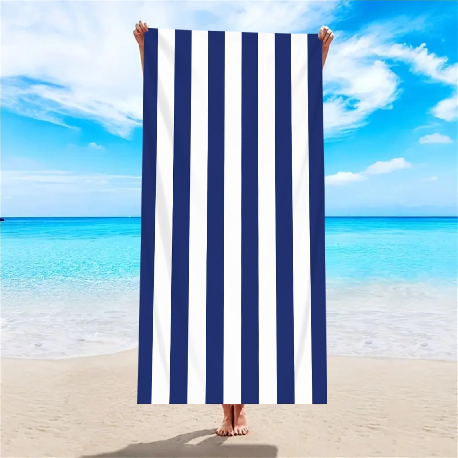 Serviette de plage rayée, absorbante à séchage rapide, for les vacances la natation, 1 pièce