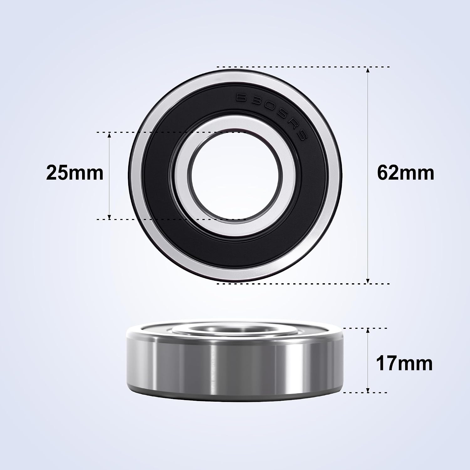 10 Pcs 6305-2RS Deep Groove Ball Bearings 25x62x17mm, Pre-Lubricated Double Rubber Seal Bearings