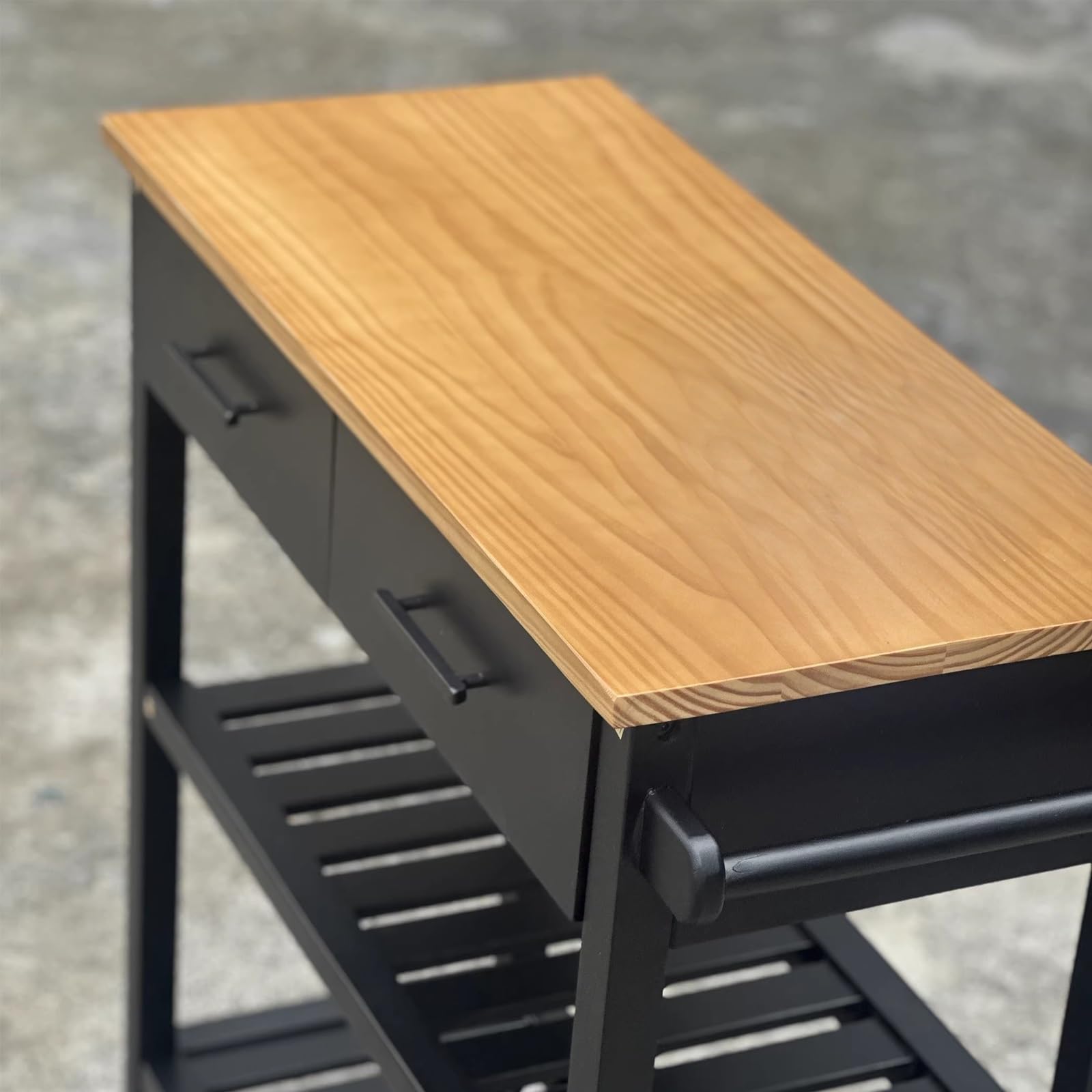 Mobile contenitore per cucina ad isola Carrello da cucina con rotelle for isola cassetti portaoggetti mobile ripiani aperti e piano in legno