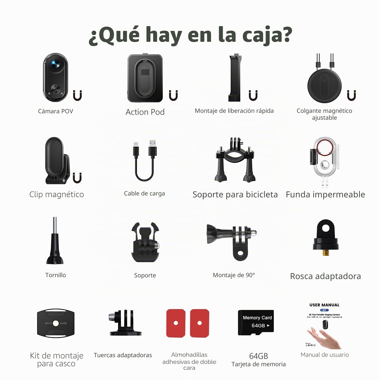 4K 30FPS Vlogging Cámara, 64GB Bodycam, Manos Libres POV Camera, 150°minúscula Action Cam estanca 30m, 6 ejes Stabilisierung Camara Deportiva para montar esquí, mini Vlog, 4.5 horas de batería