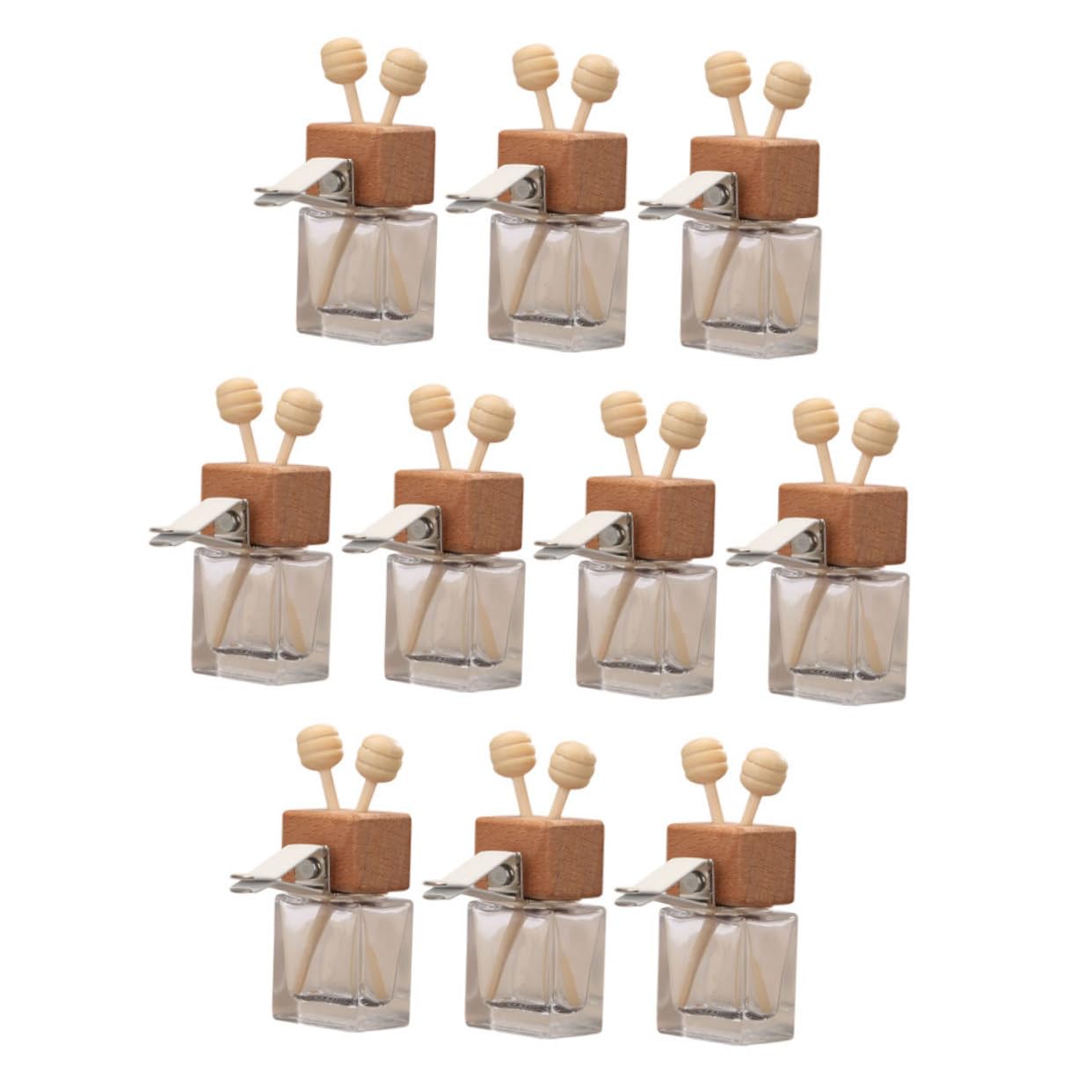 10 pezzi Bottiglie Diffusori Profumo Auto in Vetro con Tappo in Legno e Clip per Bocchette d Aria Decorazione Elegante per Aromaterapia e Oli Essenziali Freschezza Continuativa