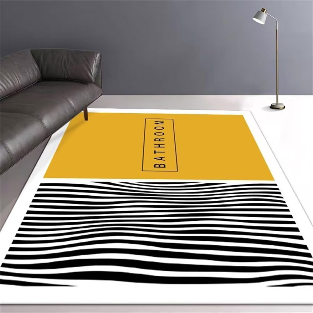 Tapis moutarde 200x300cm avec rayures noir et blanc pour le salon