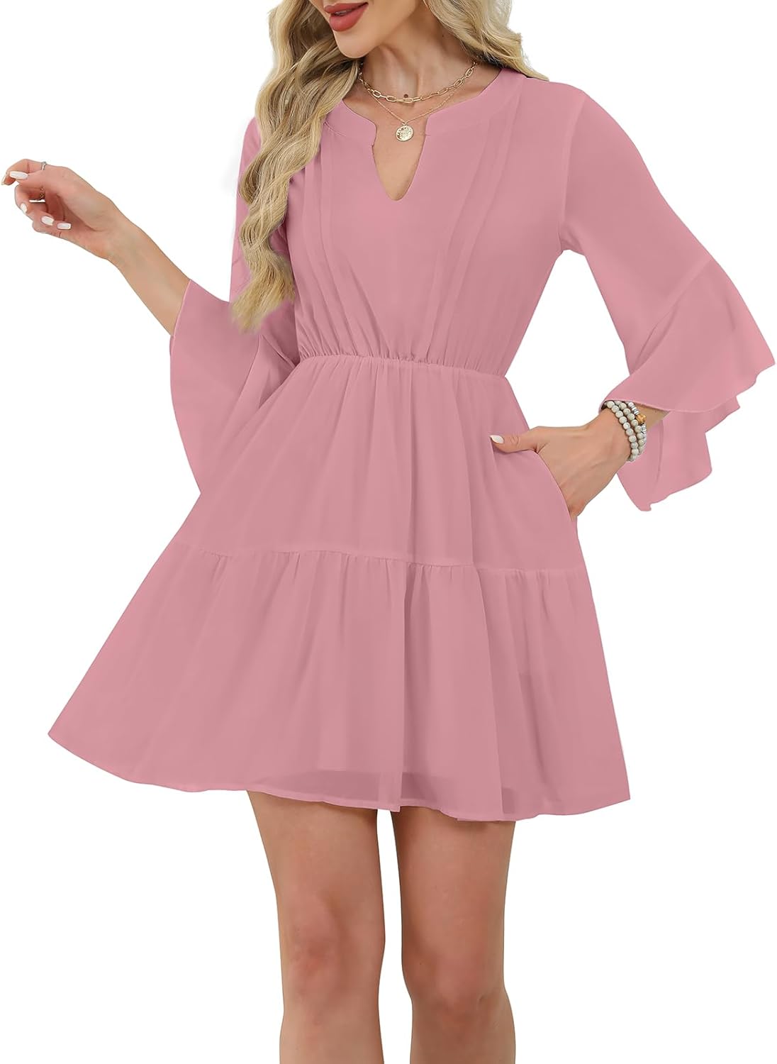 Womens Summer Floral Chiffon Mini Dress Ruffled Short Sleeve V Neck Flowy A Line Elegant Wedding Party Short Dresses