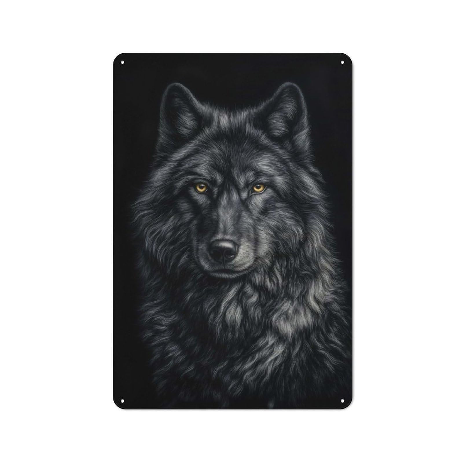 Junmoney Style-11 Retro Metal Wall Sign 30X20cm Featuring Majestic Black Wolf Portrait For Pub Or Café, For Garage, Workshop And Man Cave Decoration