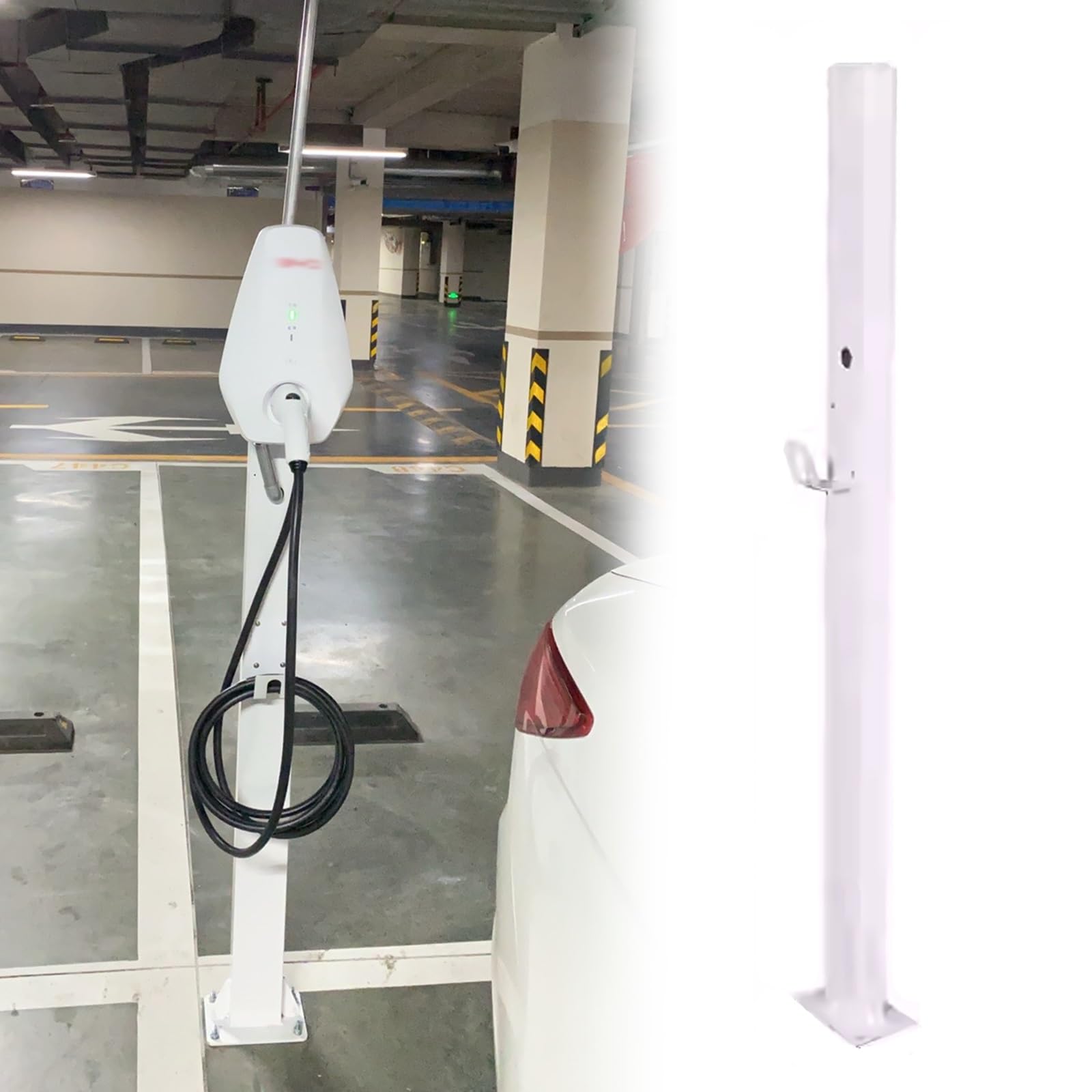 Stazione di Ricarica per Veicoli elettrici montata su piedistallo, Robusto palo di Supporto per Caricabatterie di Veicoli elettrici con Comodo Gancio per Cavi, Ideale per Uso Domestico e in