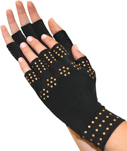Miniatura 3 de North American Health + Wellness Guantes magnéticos de compresión sin dedos, para terapia de artritis, color negro, grande, Negro -