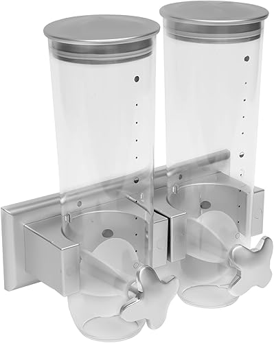 Miniatura 5 de Dispensador de cereales montado en la pared, contenedor de doble cabezal de acero inoxidable, dispensador de alimentos secos de 3 litros con 2