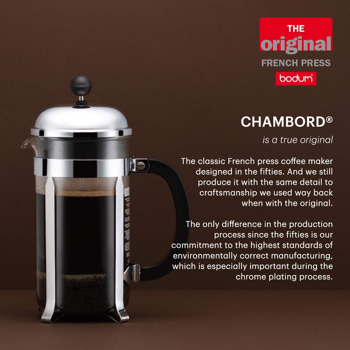 Bodum Chambord Kaffeebereiter 8 Tassen mit Metallrahmen, Chrom, Schwarz, 10.6 x 17.1 x 24.5 cm, 1 Einheiten