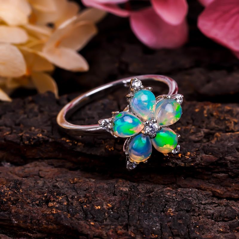 Natural October Birthstone Ethiopian Opal Ring for women Fire Opal 925 Sterling Silver Wedding Engagement Ring (R047)4