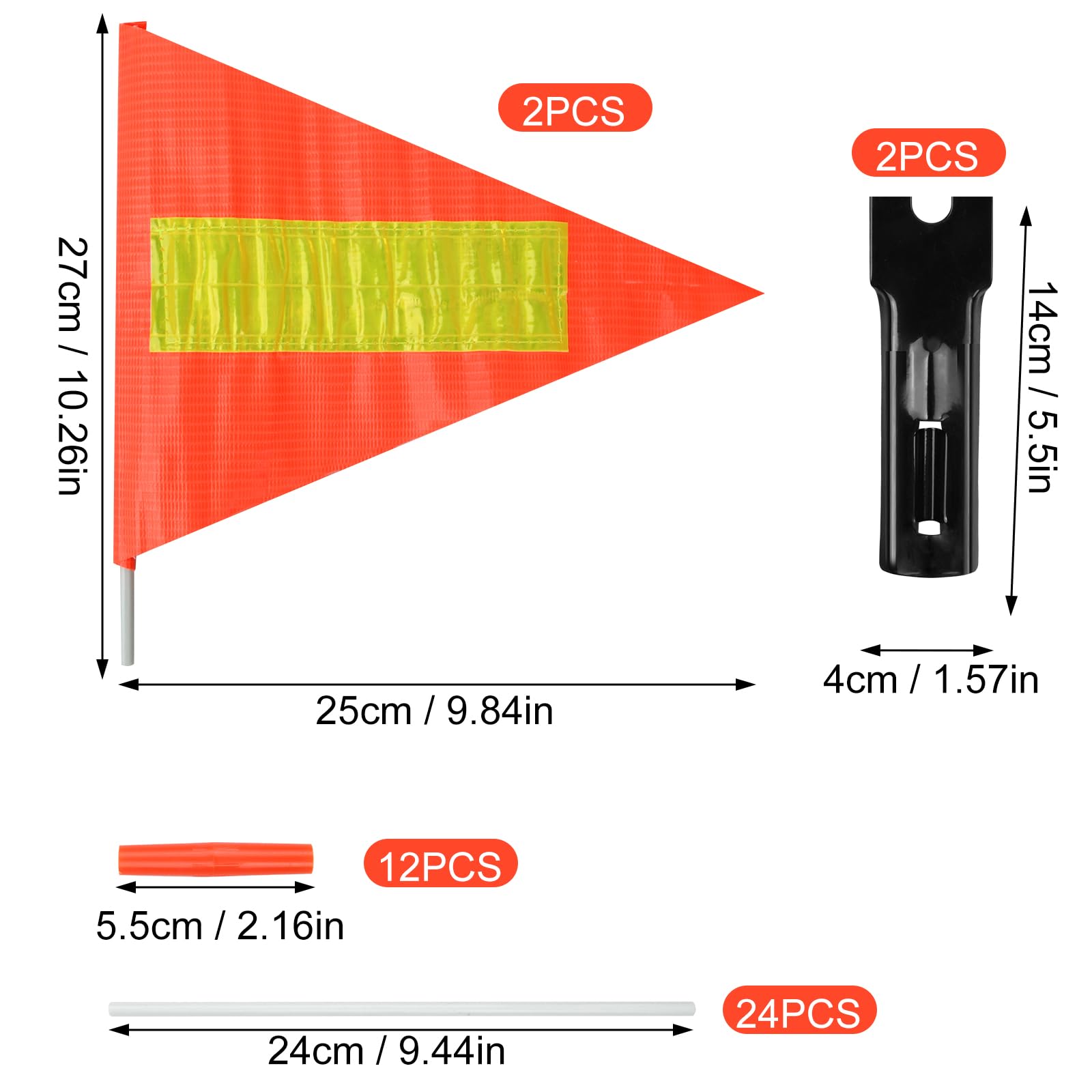 Catime 2 szt. Flaga rowerowa Bezpieczeństwo, Proporczyk rowerowy, flaga bezpieczeństwa roweru z flagą 168 cm, odblaskowa, regulowana wysokość dla dzieci dorosłych MTB, pomarańczowy