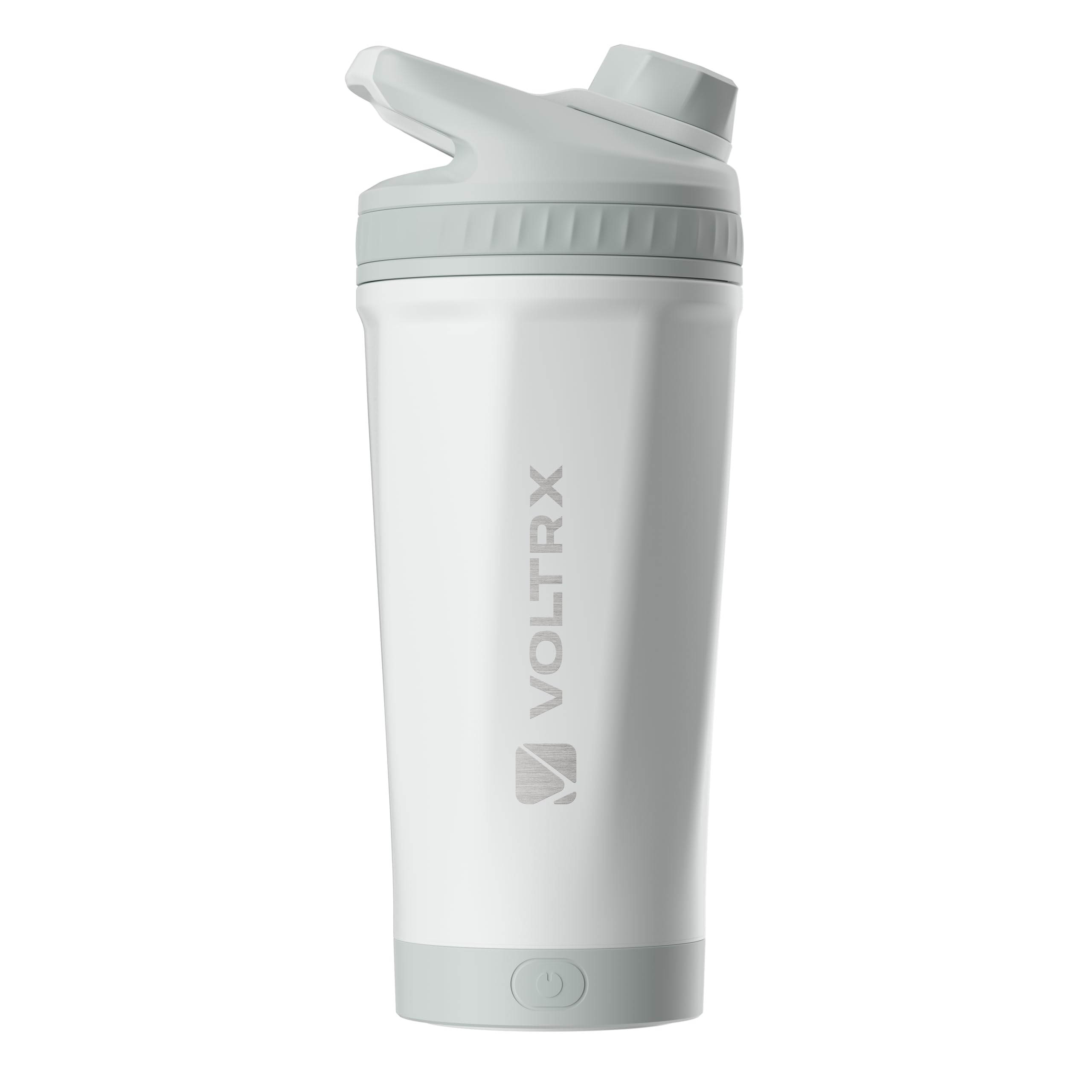 Voltrx Ice White Chillmix Shaker Bottle Insulated Stainless Steel - Usb C Rechargeable Electric Protein Shake Mixer, Shaker Cups For Protein Shakes And Meal Replacement, 16 Oz