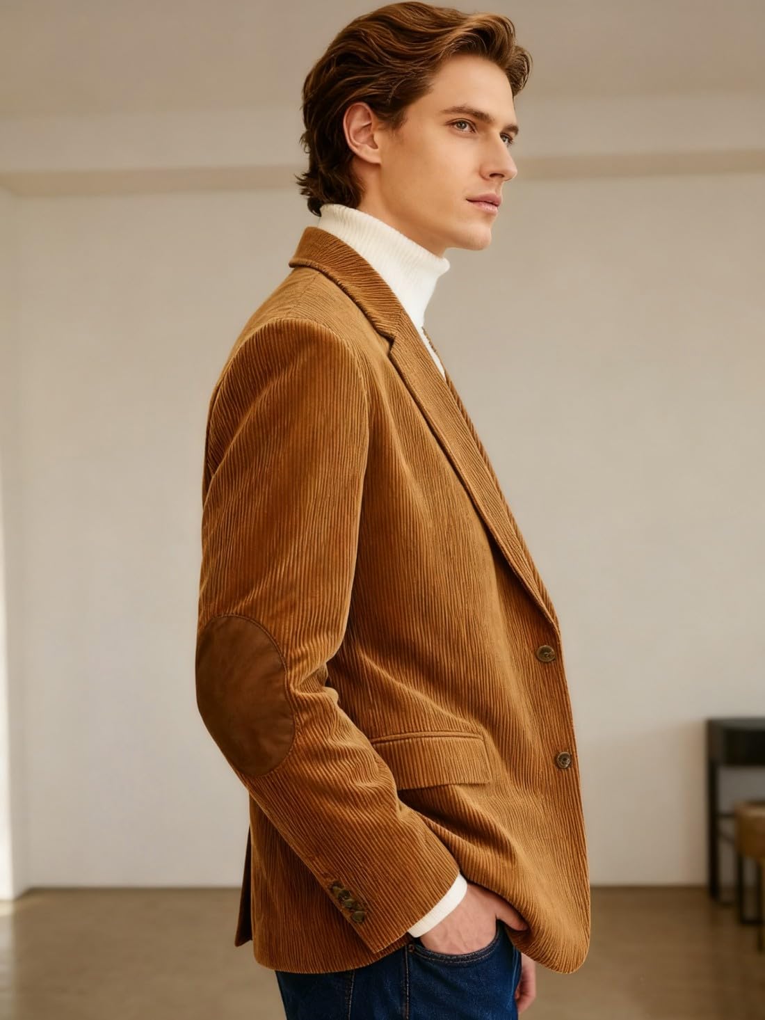 Blazer en velours côtelé pour homme - Coupe ajustée - Pour mariage - Classique - Pour le travail et le dîner