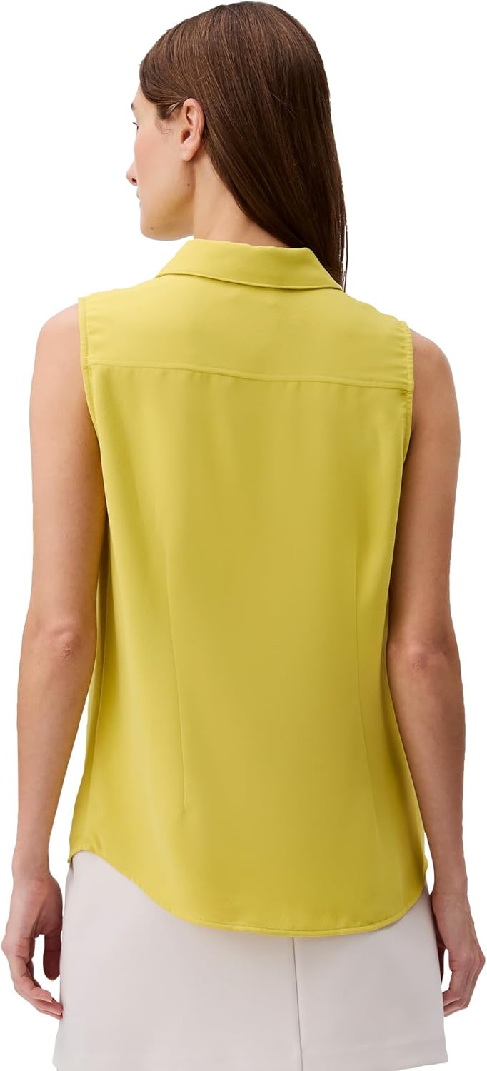 Calvin Klein Women's Crepe Sleeveless Button-Down Top Yellow - Image 2